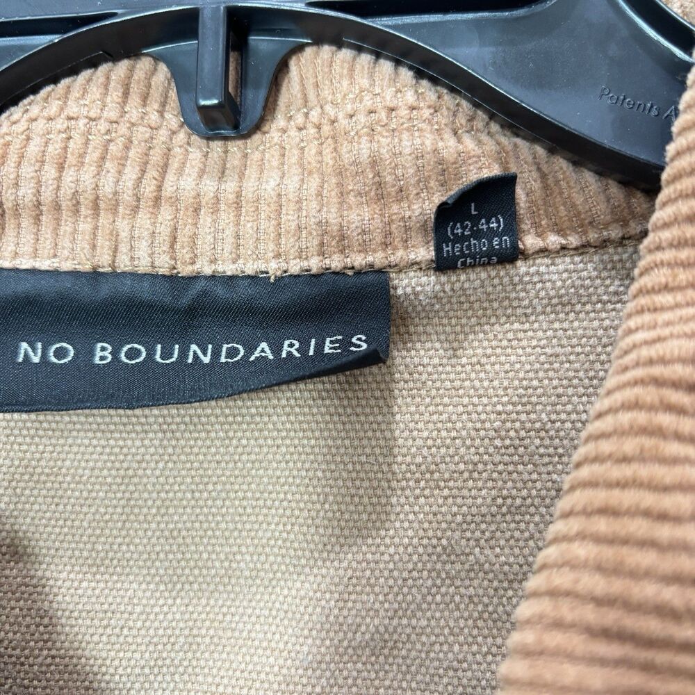 NO BOUNDARIES Tan Canvas Corduroy Collar Zip Up Jacket Men L Workwear Utility - Picture 5 of 9